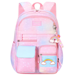 Kawaii Rainbow Multi Pocket Backpack Pink