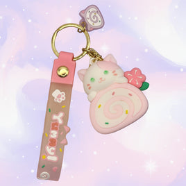 Sakura Cat Roll Keychain Pink