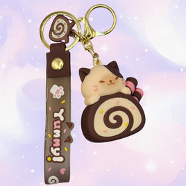 Sakura Cat Roll Keychain Brown