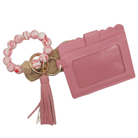 Pink Beaded Leather Wrist Card Purse