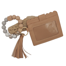 Caramel Beaded Leather Wrist Card Purse