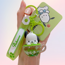 Pochacco Pearls and Sparkle Teacup Keychain