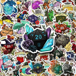 Fantasy D20 Dice 50 Pack Stickers