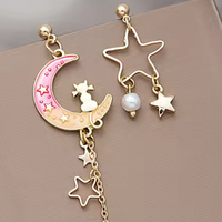 Cat and Moon Charm Earrings