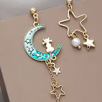 Cat and Moon Charm Earrings