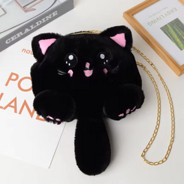 Super Lush Faux Fur Plush Cat Bag Black