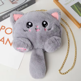 Super Lush Faux Fur Plush Cat Bag Grey