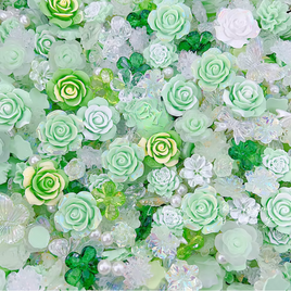 Rose Crystal Resin Charm Pack Green