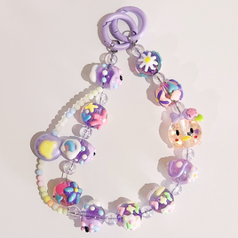 Kawaii Crystal Bead Keychain Purple