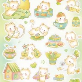 Kawaii Animal Glitter Sticker Sheet Cats